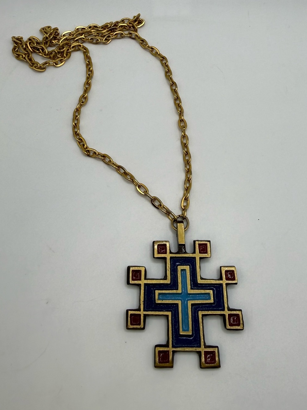 Vintage TSG Terra Sancta Guild Morning Star Enamel Jerusalem Cross Necklace - Picture 2 of 3